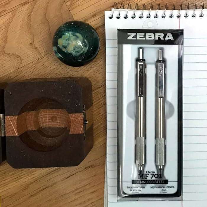 Zebra Pen M/F 701 Stainless Steel Mechanical Pencil and Ballpoint Pen Set, Fine Point, HB Lead and Black Ink, Ideal for Tactical Use, 2-Pack Gift Set (10519) - Image 6