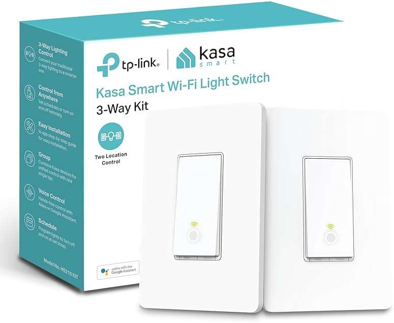 Kasa Smart 3 Way Switch HS210 KIT, Needs Neutral Wire, 2.4GHz Wi-Fi Light Switch works with Alexa and Google Home, UL Certified, No Hub Required, White,2 Count (Pack of 1) - Image 1