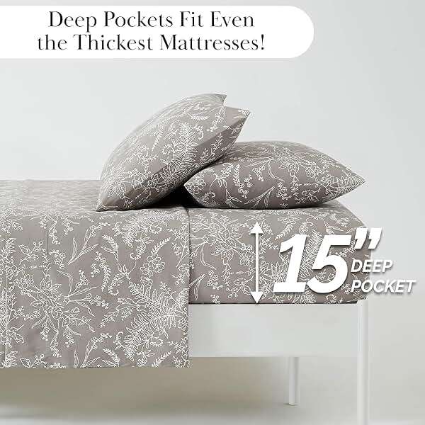 Southshore Fine Living, Inc. Winter Brush Floral Sheets, 4-Piece, 15 Inch Boho Sheets King Size, Deep Pocket King Sheet Set, Pet Hair Resistant, Botanical Sheet Set - Warm Sand, White Flowers - Image 2