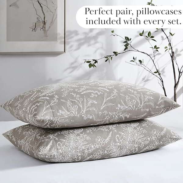 Southshore Fine Living, Inc. Winter Brush Floral Sheets, 4-Piece, 15 Inch Boho Sheets King Size, Deep Pocket King Sheet Set, Pet Hair Resistant, Botanical Sheet Set - Warm Sand, White Flowers - Image 4