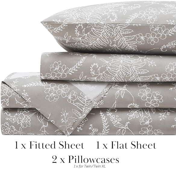 Southshore Fine Living, Inc. Winter Brush Floral Sheets, 4-Piece, 15 Inch Boho Sheets King Size, Deep Pocket King Sheet Set, Pet Hair Resistant, Botanical Sheet Set - Warm Sand, White Flowers - Image 7