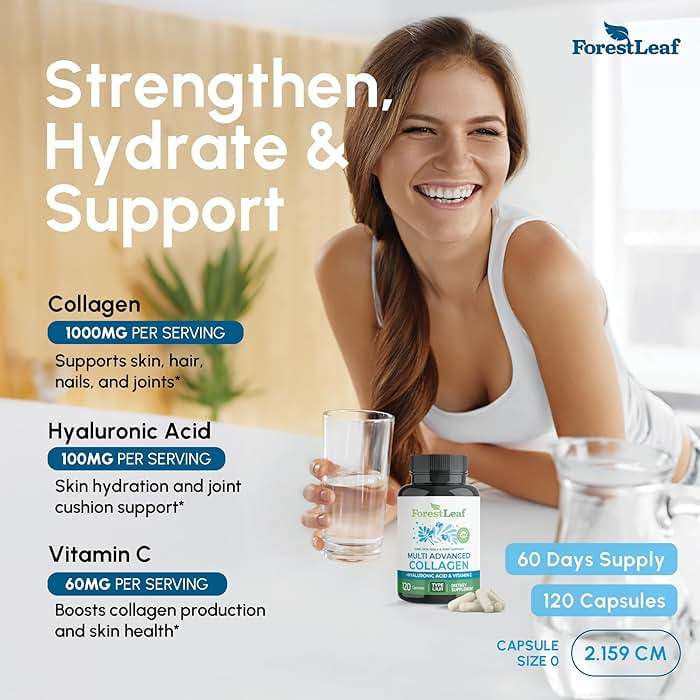 ForestLeaf Multi Collagen Pills with Hyaluronic Acid + Vitamin C | Hydrolyzed Collagen Supplements for Women or Men | Multi Collagen Capsules Peptides for Skin, Wrinkles, 120 Caps - Image 2