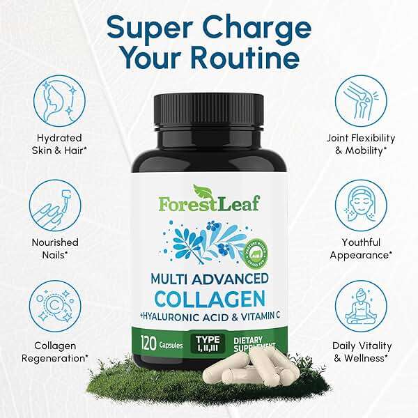 ForestLeaf Multi Collagen Pills with Hyaluronic Acid + Vitamin C | Hydrolyzed Collagen Supplements for Women or Men | Multi Collagen Capsules Peptides for Skin, Wrinkles, 120 Caps - Image 3