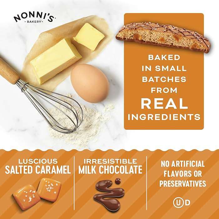 Nonni's Bakery Salted Caramel Biscotti Cookies, Individually Wrapped Coffee and Tea Biscuit Snack, 21 oz, 25 Count - Image 6