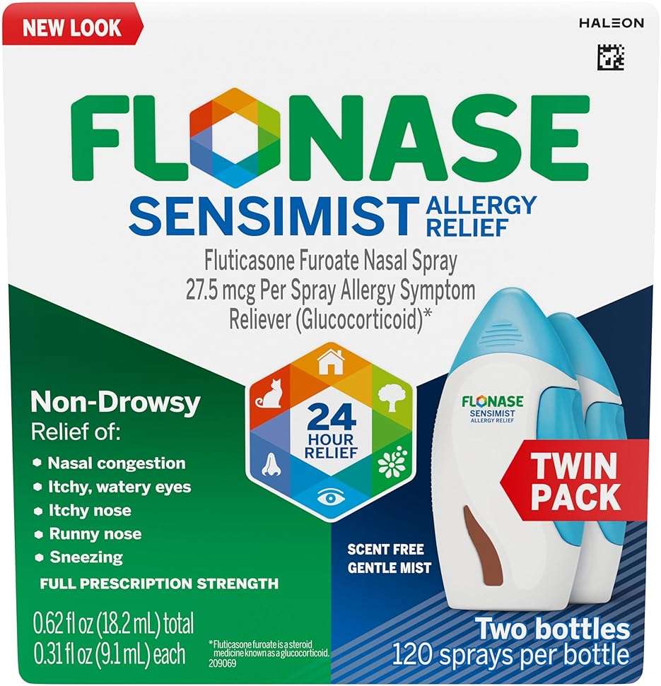 Flonase Sensimist Allergy Relief Nasal Spray for Non-Drowsy, 24-Hour Multi-Symptom Allergy Relief – 120 Sprays (Pack of 2) - Image 1