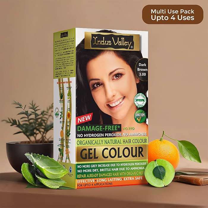 Indus Valley Natural Organic Damage Free Gel Hair Color | Organic Hair Dye, Ammonia Free, Vegan & Cruelty Free | Up to 100% Gray Coverage, Long Lasting Results |Dark Brown 3.0 (20gram+200ml) - Image 5