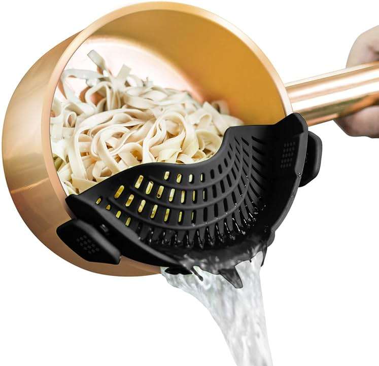AUOON Clip On Strainer Silicone for All Pots and Pans, Pasta Strainer Clip on Food Strainer for Meat Vegetables Fruit Silicone Kitchen Colander - Image 1