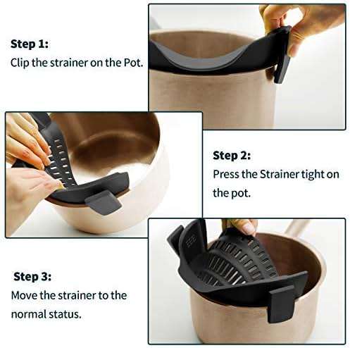 AUOON Clip On Strainer Silicone for All Pots and Pans, Pasta Strainer Clip on Food Strainer for Meat Vegetables Fruit Silicone Kitchen Colander - Image 5