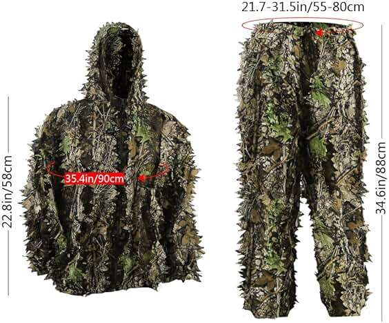 PELLOR Outdoor Camo Ghillie Suits, 3D Leafy Hooded Hunting Airsoft Camouflage Gillies Suits for Kids & Adults - Image 3