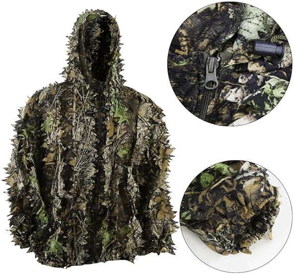 PELLOR Outdoor Camo Ghillie Suits, 3D Leafy Hooded Hunting Airsoft Camouflage Gillies Suits for Kids & Adults - Image 4