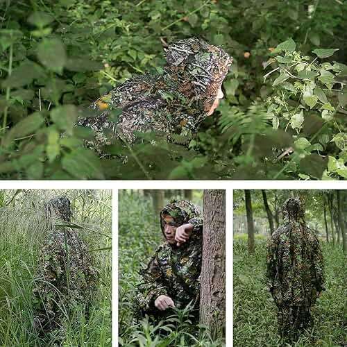 PELLOR Outdoor Camo Ghillie Suits, 3D Leafy Hooded Hunting Airsoft Camouflage Gillies Suits for Kids & Adults - Image 6
