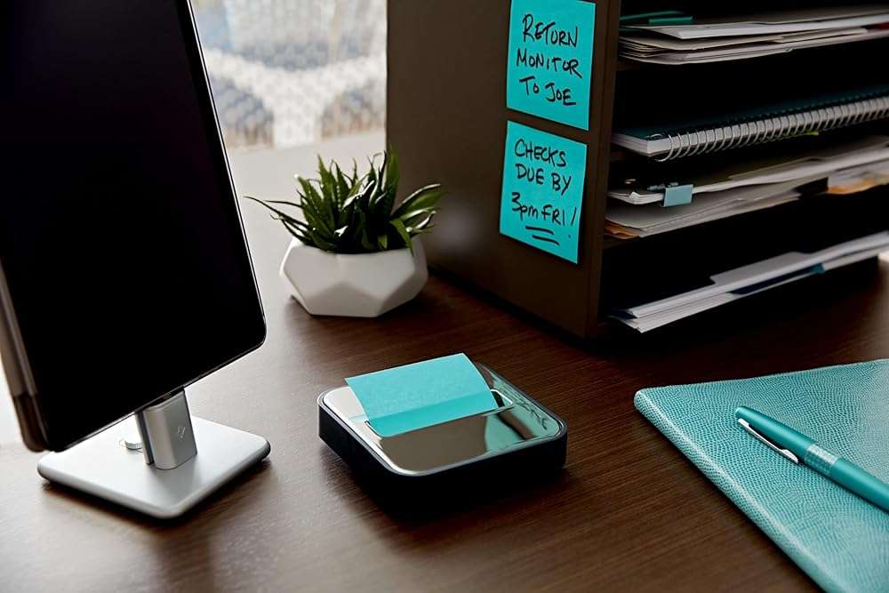 Post-it Note Dispenser with Post-it Pop-up Notes, Black Base with Steel Top, 1 Aqua Splash 3 in. x 3 in. Super Sticky Note Pad, Classroom or Office Supplies - Image 2