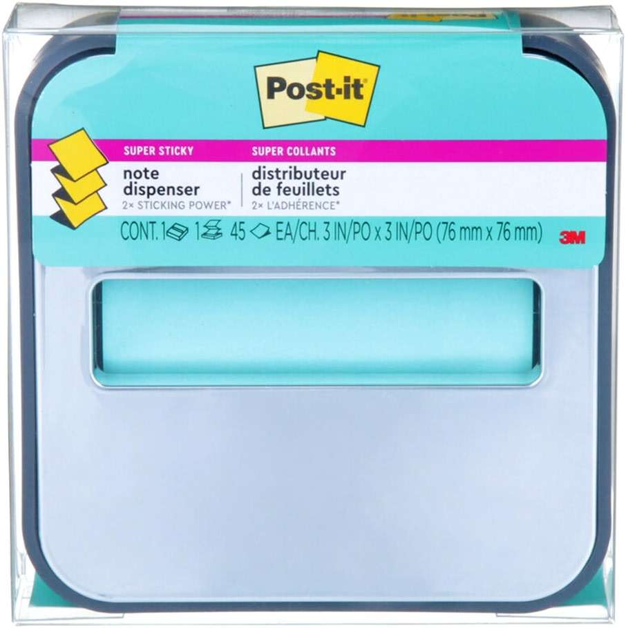 Post-it Note Dispenser with Post-it Pop-up Notes, Black Base with Steel Top, 1 Aqua Splash 3 in. x 3 in. Super Sticky Note Pad, Classroom or Office Supplies - Image 3