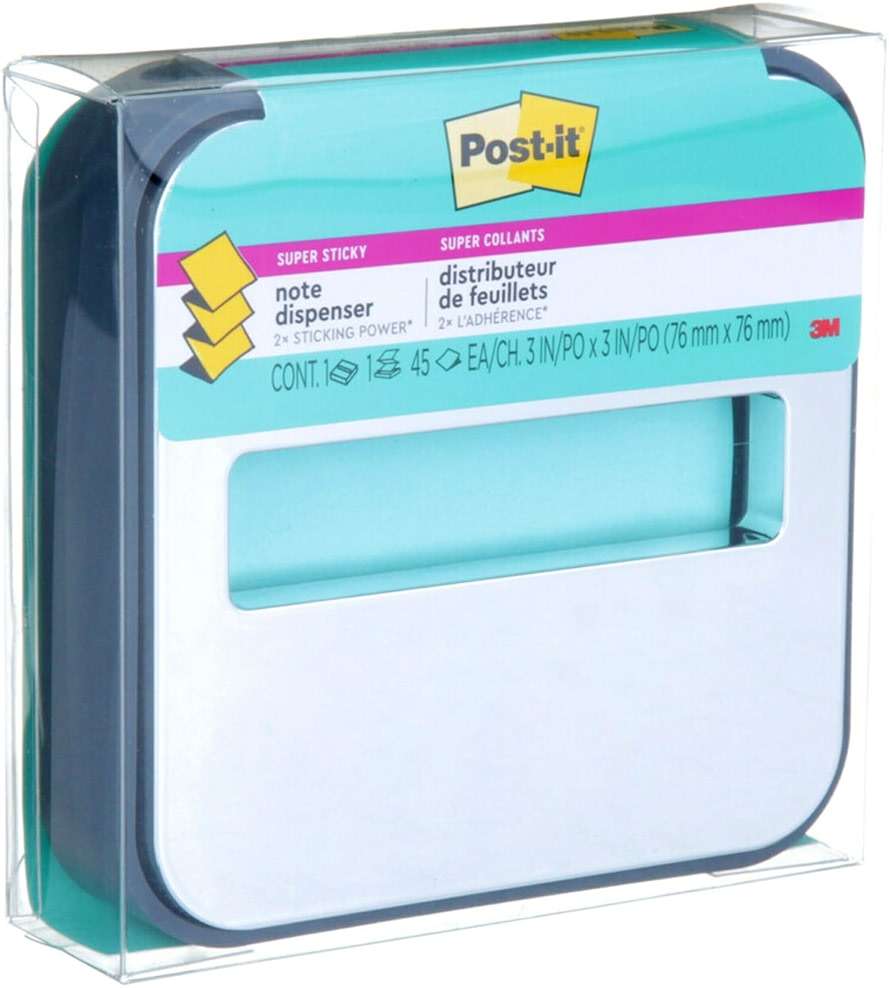 Post-it Note Dispenser with Post-it Pop-up Notes, Black Base with Steel Top, 1 Aqua Splash 3 in. x 3 in. Super Sticky Note Pad, Classroom or Office Supplies - Image 4