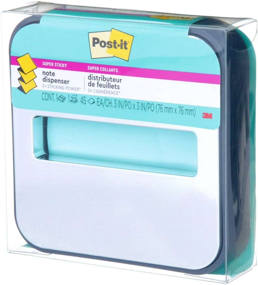 Post-it Note Dispenser with Post-it Pop-up Notes, Black Base with Steel Top, 1 Aqua Splash 3 in. x 3 in. Super Sticky Note Pad, Classroom or Office Supplies - Image 5