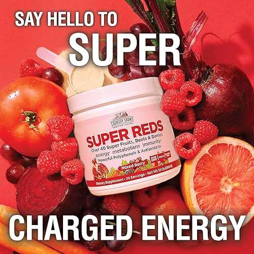COUNTRY FARMS Super Reds, Energizing Polyphenol Superfood, 48 Super Fruits and Berries, Powerful Antioxidants and Polyphenols, Supports Energy, 20 Servings, Mixed Berry Flavor - Image 6