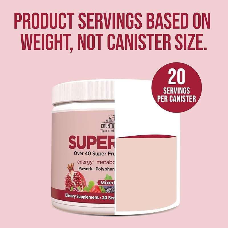 COUNTRY FARMS Super Reds, Energizing Polyphenol Superfood, 48 Super Fruits and Berries, Powerful Antioxidants and Polyphenols, Supports Energy, 20 Servings, Mixed Berry Flavor - Image 7