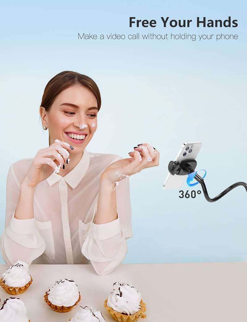 Tryone Gooseneck Phone Holder Hands-Free for Phone Viewing Or Recording, Adjustable Stable Metal Cell Stand Mount for Desk Table Bed, Soporte para Celular, Fits 4-7 Phones Including iPhone - Black - Image 3