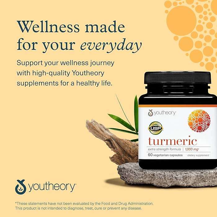 Youtheory Turmeric Extra Strength - 1,000 mg - Supports Brain, Muscle & Joint Health* - Contains Bioenhancers, Curcuminoids & Herbal Extracts - USP Verified - 60 Vegetarian Capsules (30-Day Supply) - Image 7