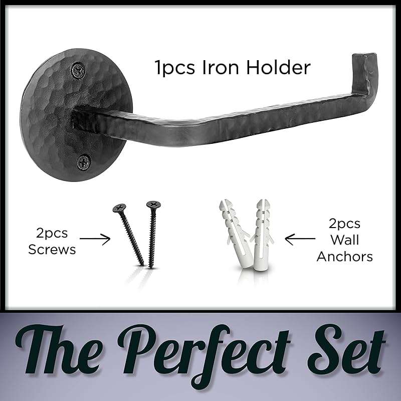 Stur-De Handmade Wrought Iron Toilet Paper Holder - Rustic Wall Mount Holder for Bathroom - Farmhouse, Vintage & Industrial Style - Antique Black Iron Tissue Roll Holder - Image 2