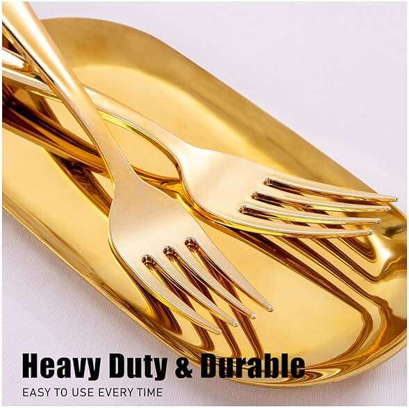 WDF300 Pieces Gold Plastic Silverware - Heavy Duty Disposable Cutlery Set Plastic Gold Silverware Set Includes 100 Forks, 100 Spoons, 100 Knives for Party Baby Shower Wedding Spring - Image 4