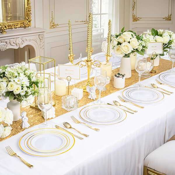 WDF300 Pieces Gold Plastic Silverware - Heavy Duty Disposable Cutlery Set Plastic Gold Silverware Set Includes 100 Forks, 100 Spoons, 100 Knives for Party Baby Shower Wedding Spring - Image 6