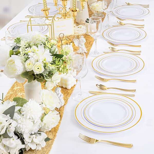 WDF300 Pieces Gold Plastic Silverware - Heavy Duty Disposable Cutlery Set Plastic Gold Silverware Set Includes 100 Forks, 100 Spoons, 100 Knives for Party Baby Shower Wedding Spring - Image 9
