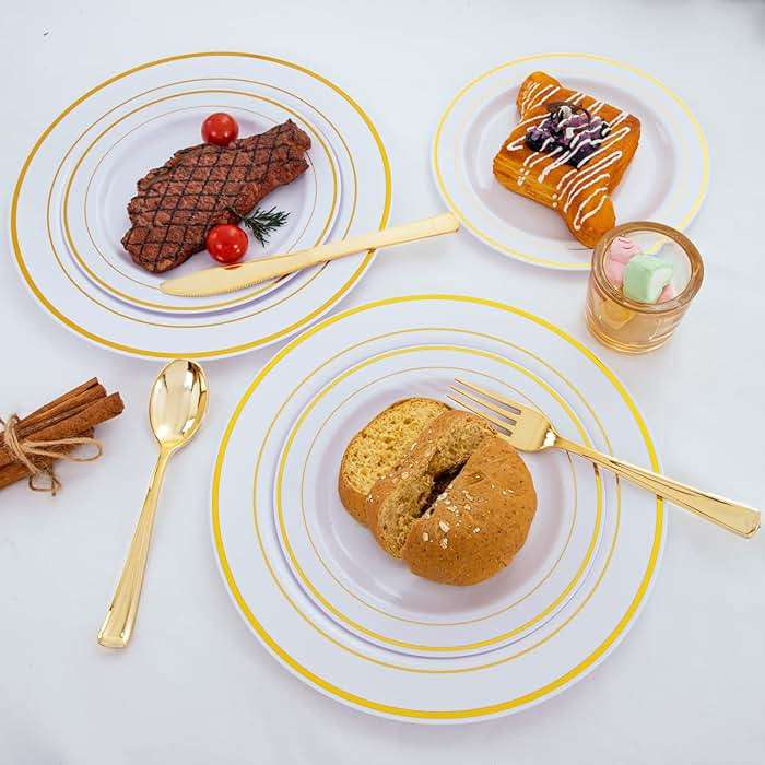 WDF300 Pieces Gold Plastic Silverware - Heavy Duty Disposable Cutlery Set Plastic Gold Silverware Set Includes 100 Forks, 100 Spoons, 100 Knives for Party Baby Shower Wedding Spring - Image 10