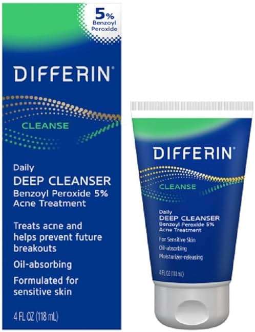Differin Acne Face Wash with 5% Benzoyl Peroxide, Daily Deep Cleanser by the makers of Differin Gel, Gentle Skin Care for Acne Prone Sensitive Skin, 4 oz (Packaging May Vary) - Image 1