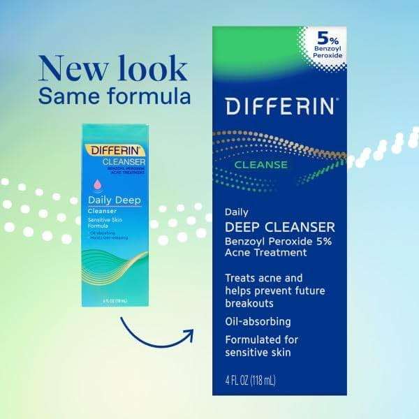 Differin Acne Face Wash with 5% Benzoyl Peroxide, Daily Deep Cleanser by the makers of Differin Gel, Gentle Skin Care for Acne Prone Sensitive Skin, 4 oz (Packaging May Vary) - Image 2