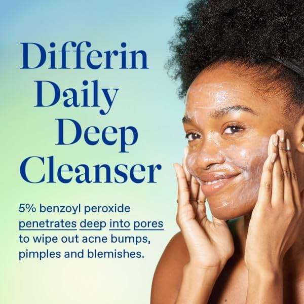 Differin Acne Face Wash with 5% Benzoyl Peroxide, Daily Deep Cleanser by the makers of Differin Gel, Gentle Skin Care for Acne Prone Sensitive Skin, 4 oz (Packaging May Vary) - Image 3