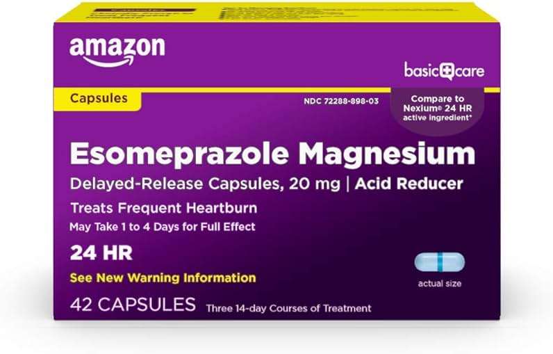 Amazon Basic Care Esomeprazole Magnesium Delayed Release Capsules, 20 mg, Acid Reducer, 42 Count - Image 1