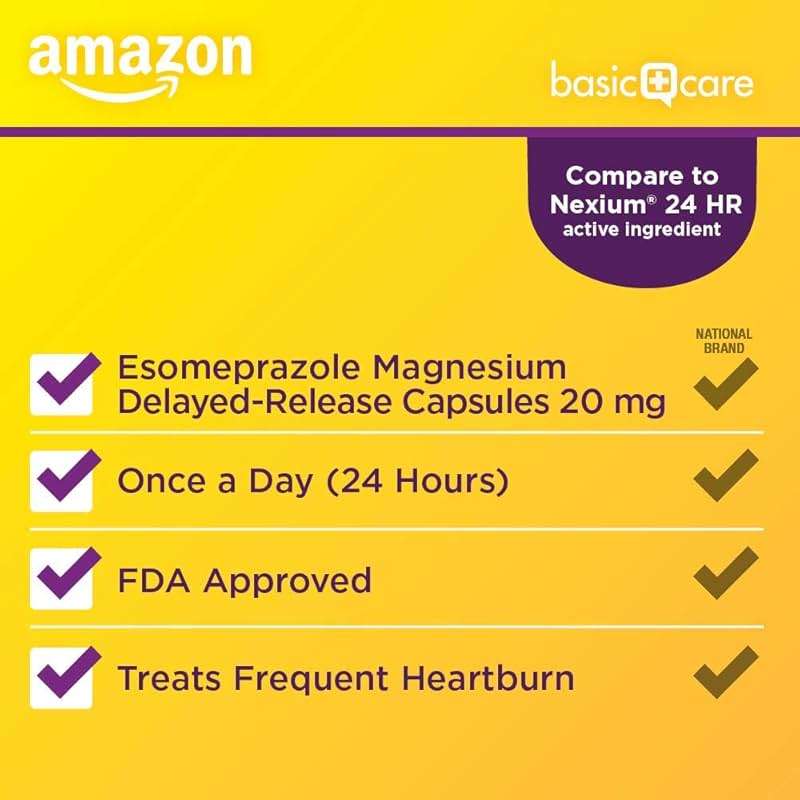 Amazon Basic Care Esomeprazole Magnesium Delayed Release Capsules, 20 mg, Acid Reducer, 42 Count - Image 3