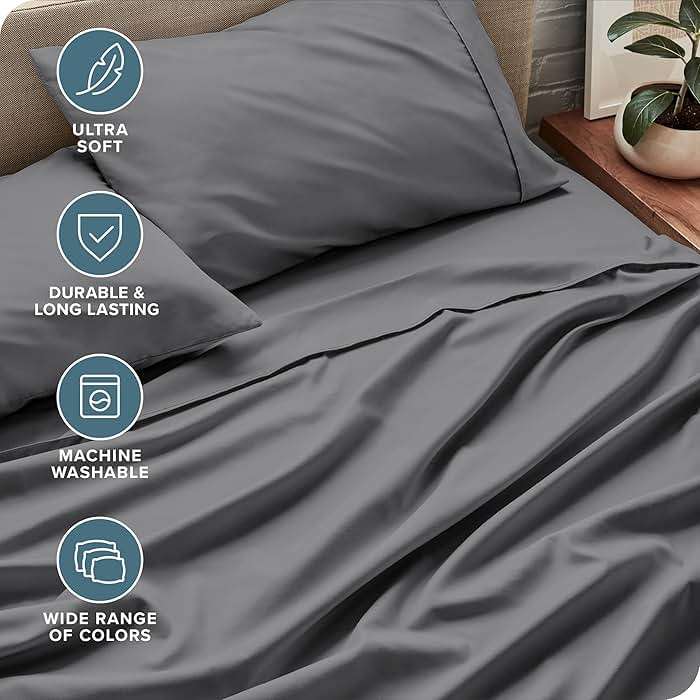 Bare Home Queen Sheet Set - 1800 Ultra-Soft Microfiber Queen Bed Sheets - Double Brushed - Deep Pockets - Easy Fit - 4 Piece Set - Bedding Sheets & Pillowcases (Queen, Grey) - Image 4