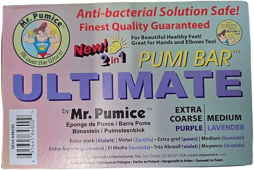 Mr. Pumice Ultimate PUMI Bar: 2-in-1 Dual-Grit (Medium + Coarse) Callus Remover, Pedicure Stone & Ped File Scrubber for Smooth Feet and Heels, (12-Count Display Box) - Image 2