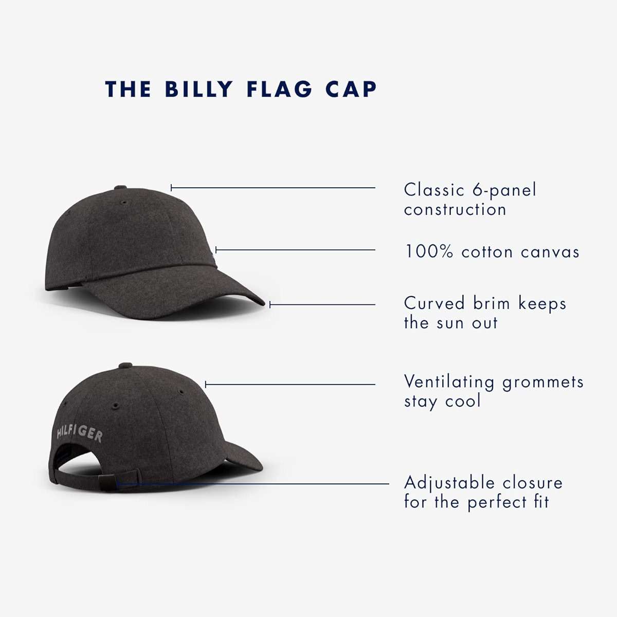 Tommy Hilfiger Men's Cotton Billy Adjustable Flap Baseball Cap - Image 5