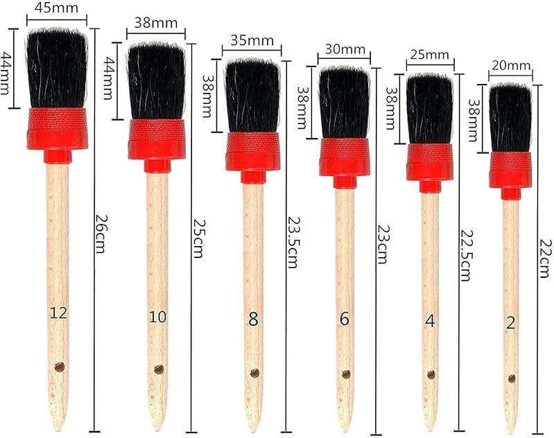 Nurkul 11Pcs Auto Detailing Set, Boar Hair Brushes, Steel Wire & A/C Brushes, Red, Soft Bristles, Wood Handles for Cleaning Interior, Exterior, Leather, 6 Sizes - Image 2