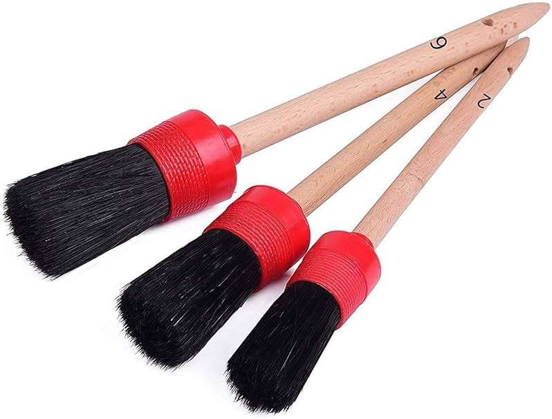 Nurkul 11Pcs Auto Detailing Set, Boar Hair Brushes, Steel Wire & A/C Brushes, Red, Soft Bristles, Wood Handles for Cleaning Interior, Exterior, Leather, 6 Sizes - Image 4