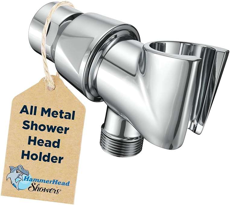 HammerHead Showers® Solid Metal Handheld Shower Head Holder - Chrome - Adjustable Shower Wand Holder with Wall Hook Bracket and Pivot Ball - Hand Held Shower Head Holder - Shower Hose Holder - Image 1