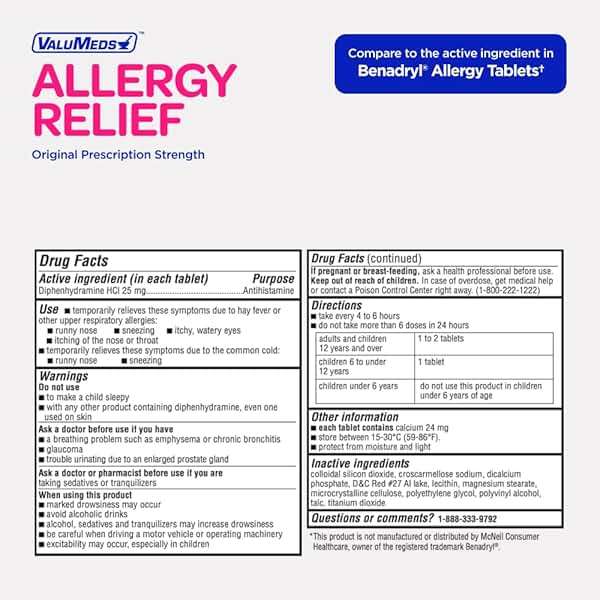 ValuMeds Allergy Medicine Antihistamine, Diphenhydramine HCl 25 mg | Children and Adults | Relieve Itchy Eyes, Runny Nose, Sneezing (25 mg, 600 Count) - Image 7