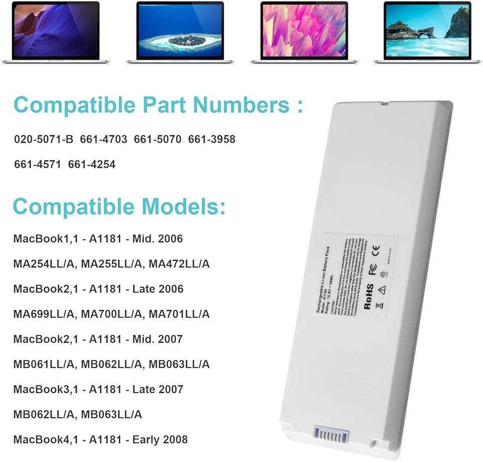 Fancy Buying A1185 Laptop Battery for Apple MacBook 13 A1181 MA561 MA254 MA255 MA472 MA566 MA700 MA701 MB061 MB062 MA561FE/A MA561G/A MA561J/A - White - Image 2