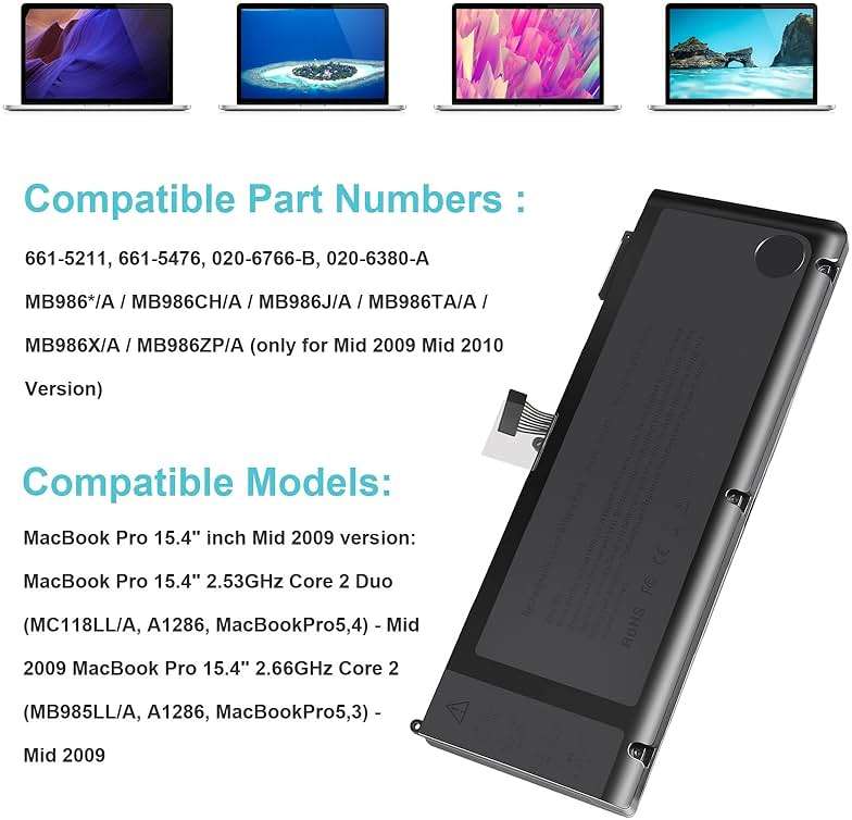 A1321 A1286 (Mid 2009 Mid 2010) Laptop Battery for MacBook Pro 15 Inch Battery A1321 A1286 MC371LL/A, MC372LL/A, MC118LL/A, MB985LL/A, MB986LL/A, MB986LL/A MC373LL/A, MC373LL/A, MB985, MB986, MC118 - Image 4
