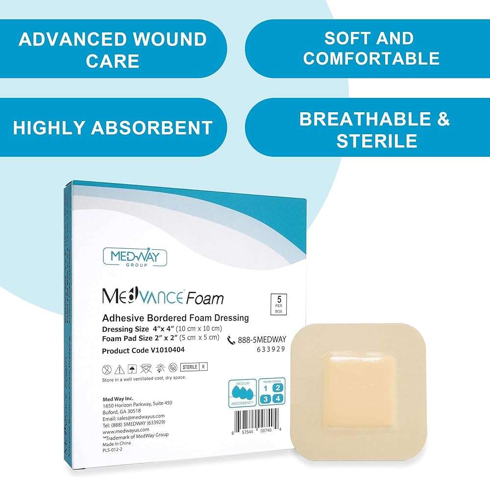 MedVance TM Foam – Bordered Adhesive Hydrophilic Foam Dressing 4"x4" (2"x2" Pad) Box of 5 dressings - Image 2