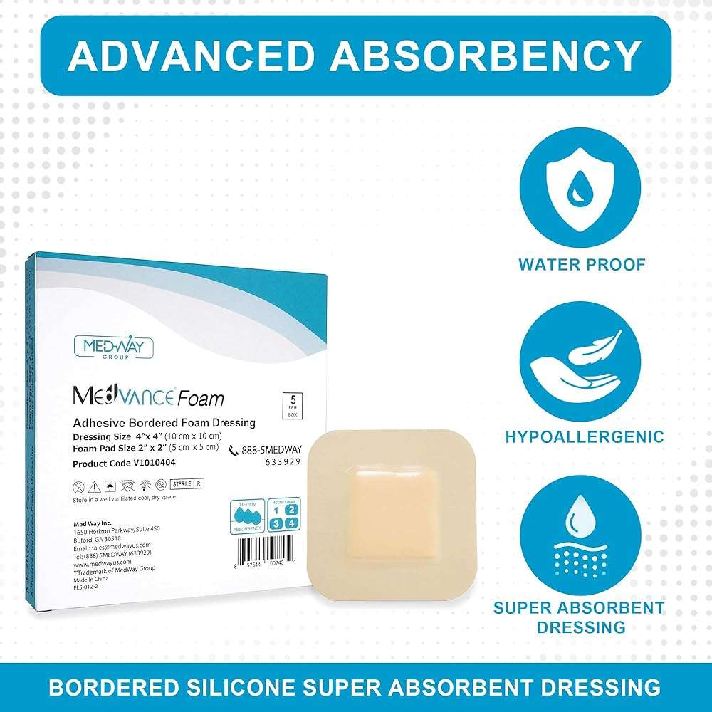 MedVance TM Foam – Bordered Adhesive Hydrophilic Foam Dressing 4"x4" (2"x2" Pad) Box of 5 dressings - Image 4