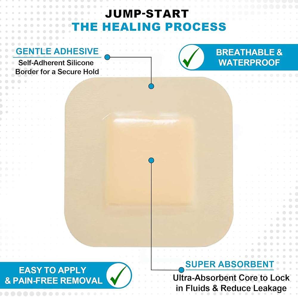 MedVance TM Foam – Bordered Adhesive Hydrophilic Foam Dressing 4"x4" (2"x2" Pad) Box of 5 dressings - Image 5