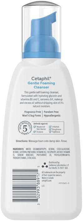 Cetaphil Oil Free Gentle Foaming Cleanser For Dry to Normal, Sensitive Skin, 8oz Pack of 2, Made with Glycerin and Vitamins B5 and E, Dermatologist Tested, Hypoallergenic, Soap and Fragrance Free - Image 2