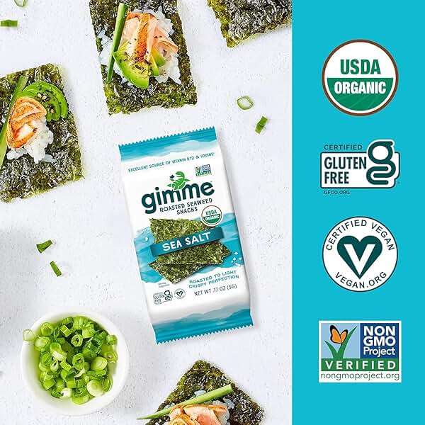 Gimme Seaweed Organic Premium Roasted Seaweed Snacks, Sea Salt, 20 Count, Keto, Vegan, Gluten-Free, Great Source of Omega3s and Iodine, Healthy On-The-Go Snack for Kids and Adults - Image 5