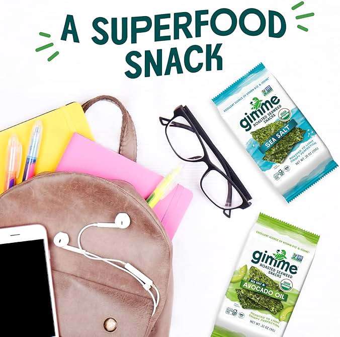 Gimme Seaweed Organic Premium Roasted Seaweed Snacks, Sea Salt, 20 Count, Keto, Vegan, Gluten-Free, Great Source of Omega3s and Iodine, Healthy On-The-Go Snack for Kids and Adults - Image 8