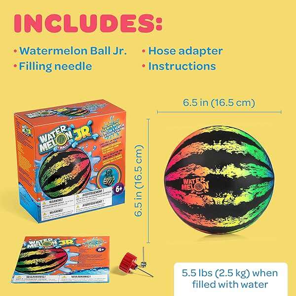 Watermelon Ball JR Durable Fillable Pool Toy for Underwater Games - Football, Basketball & Rugby - Perfect for Water Parties - Fun for Adults & Kids Alike - Ages 6+, 6.5" Multicolor - Image 2
