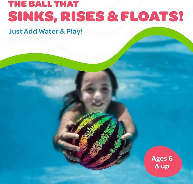 Watermelon Ball JR Durable Fillable Pool Toy for Underwater Games - Football, Basketball & Rugby - Perfect for Water Parties - Fun for Adults & Kids Alike - Ages 6+, 6.5" Multicolor - Image 3